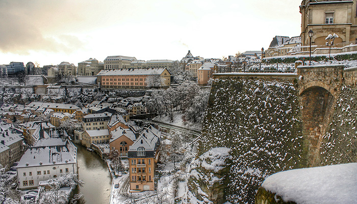 Luxembourg City, Luxembourg after a snowfall