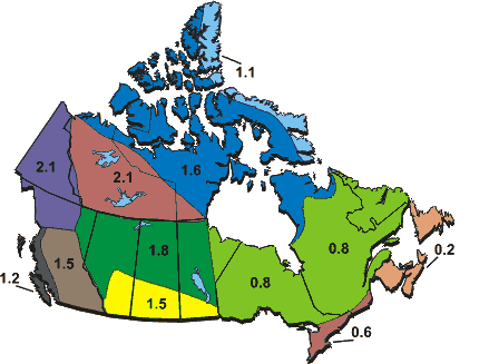 Map of climatic change in Canada