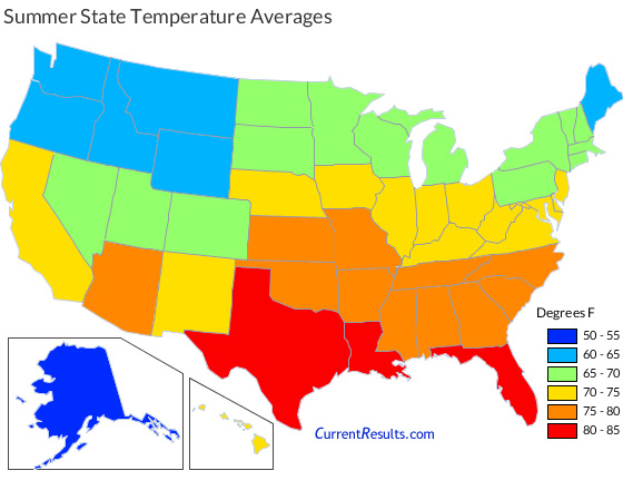 Summer Temperature Averages for Each USA State - Current ...